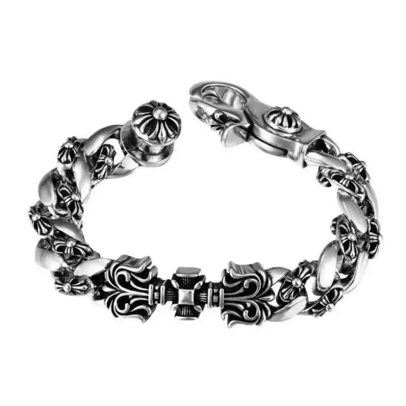 

Silver Starburst & Gothic Pattern Braided Chain Bracelet: Ornate Dark Statement Jewelry