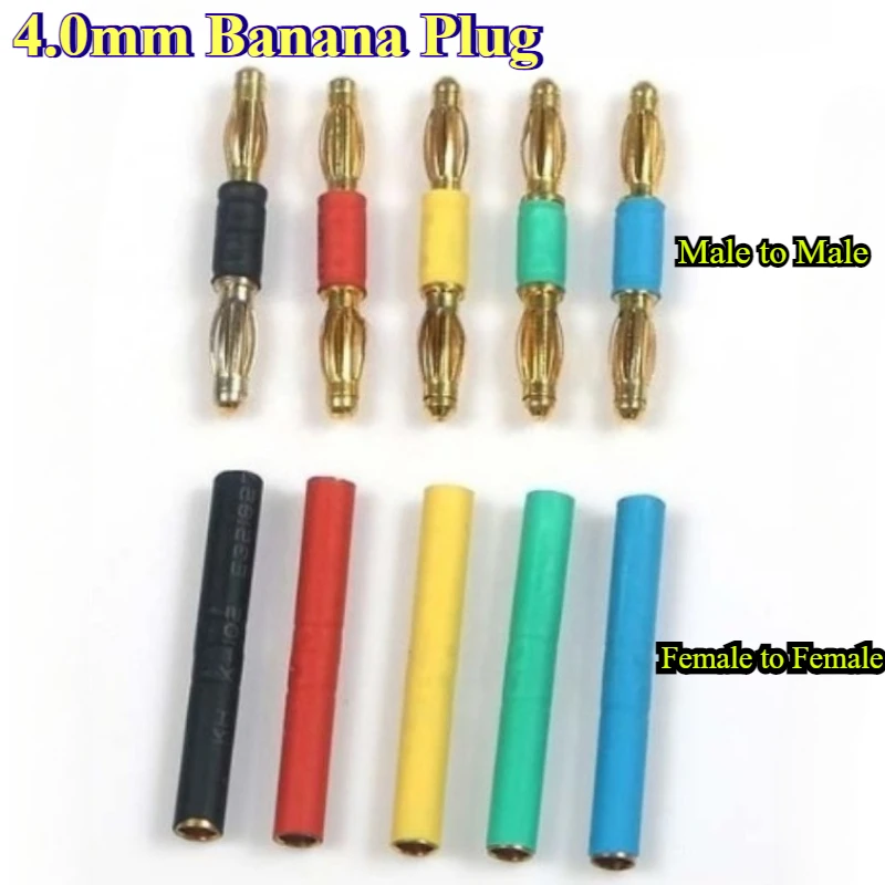 

2-10Pcs 4.0mm Banana Plug Gold Plated Male to Male Female to Female Banana Plug Connector Red Black Yellow Green Blue for motor