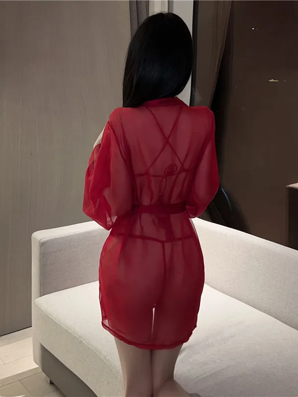 Bold Fashion 2023 New Charm Sexy Red Gentle Romantic Sexy And Hot Ultra-thin Mesh Coat With Chinese Belly Pocket Suit MQRH