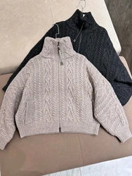 Herbst b * c Damen Revers gestrickt Kaschmir Wolle Pullover Mantel Langarm Reiß verschluss Strickjacke