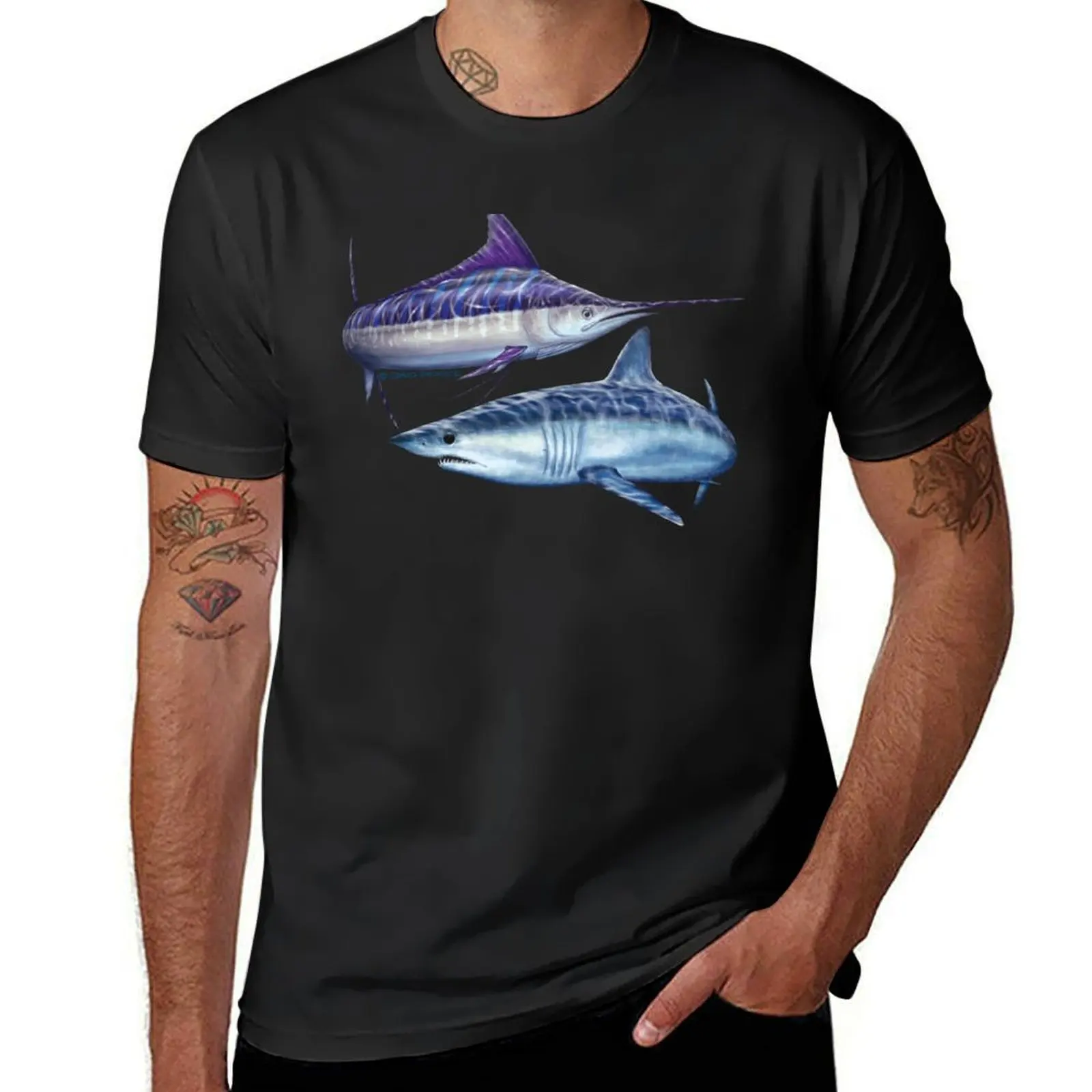

Striped marlin & Mako shark T-Shirt summer tops vintage clothes Aesthetic clothing summer top mens plain t shirts