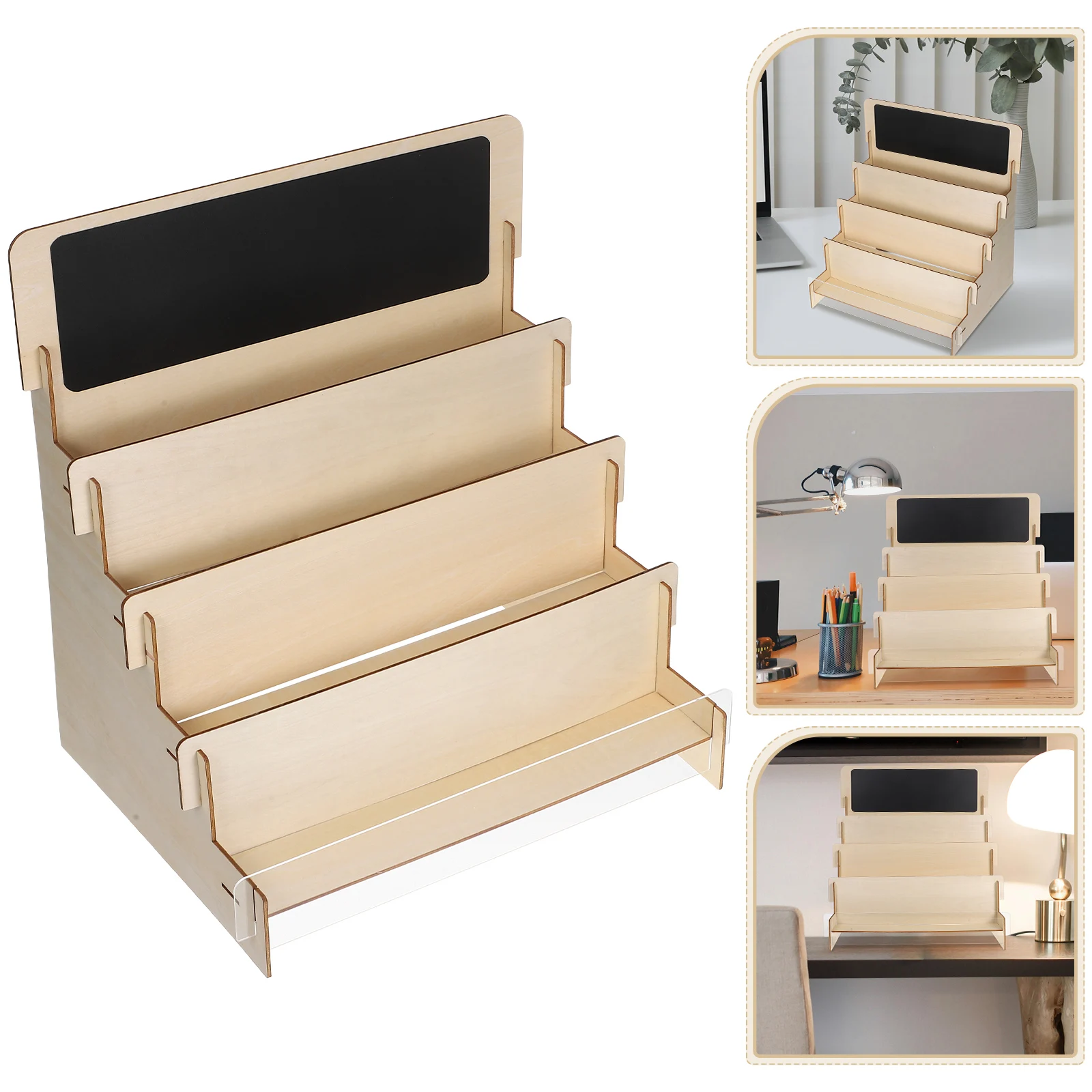 

Tiered Birthday Card Display Stand With Chalkboard Wooden Collector Rack Card Display Photo Holder For Postcards Hair Clips