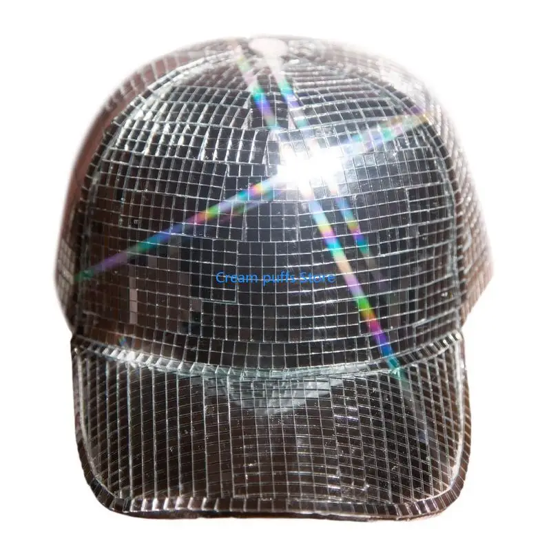 50LE Adult Shiny Bucket Cap Music Festival Stage Dance Mirror Hat Night Club Headgear