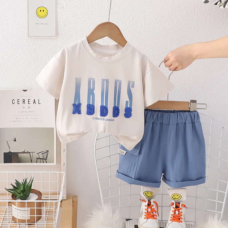 2024 Designer Baby Boy 18 Months Old Summer Clothes for Kids Letter Printed Short Sleeve T-shirts and Shorts Boys Outfits Set