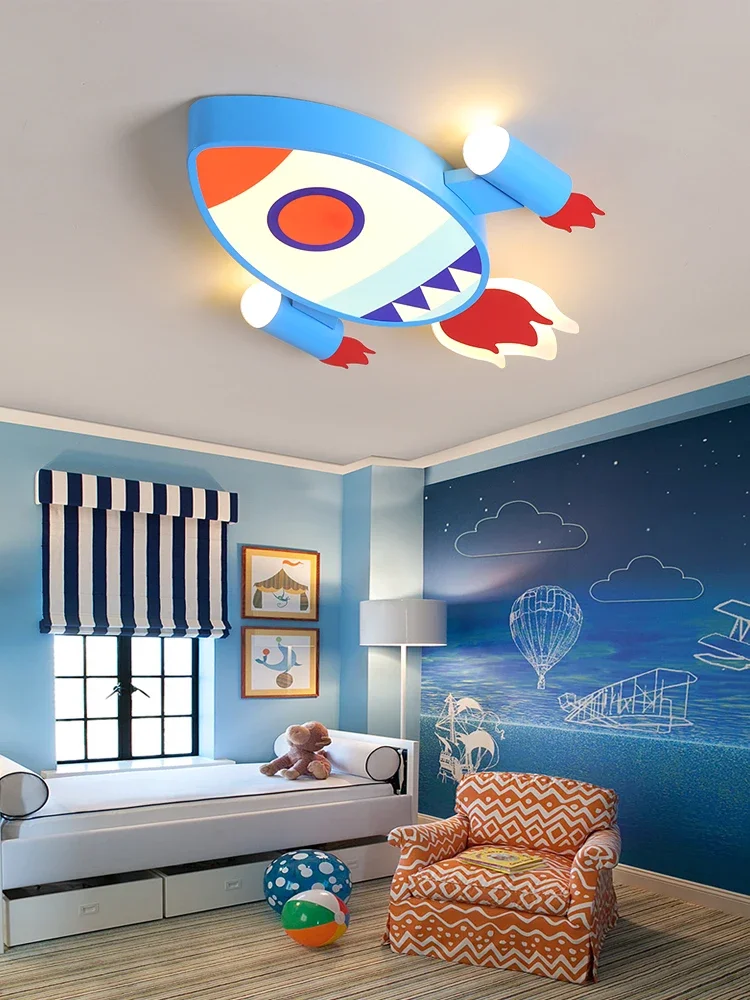 

New cartoon creative rocket ceiling lamp boy bedroom children's room lamp cute eye protection LED decorative ceiling lamp