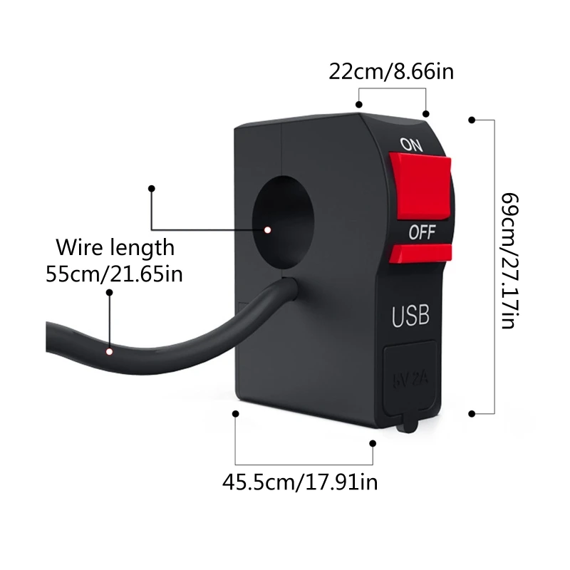 Motorcycle Scootor Light Indicator Switches Motorcycle Waterproof On Off Start Button With USB Phone Charger 7/8" 22MM image 3