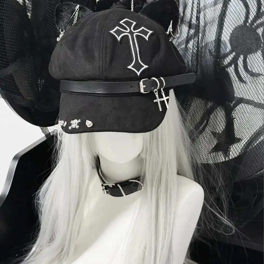 Cat Ears Black Skull Cross Baseball Cap Y2K Cotton Caps Gorras Women  Outdoor Sunshade Sun Hats  Y2K Girls Accessories