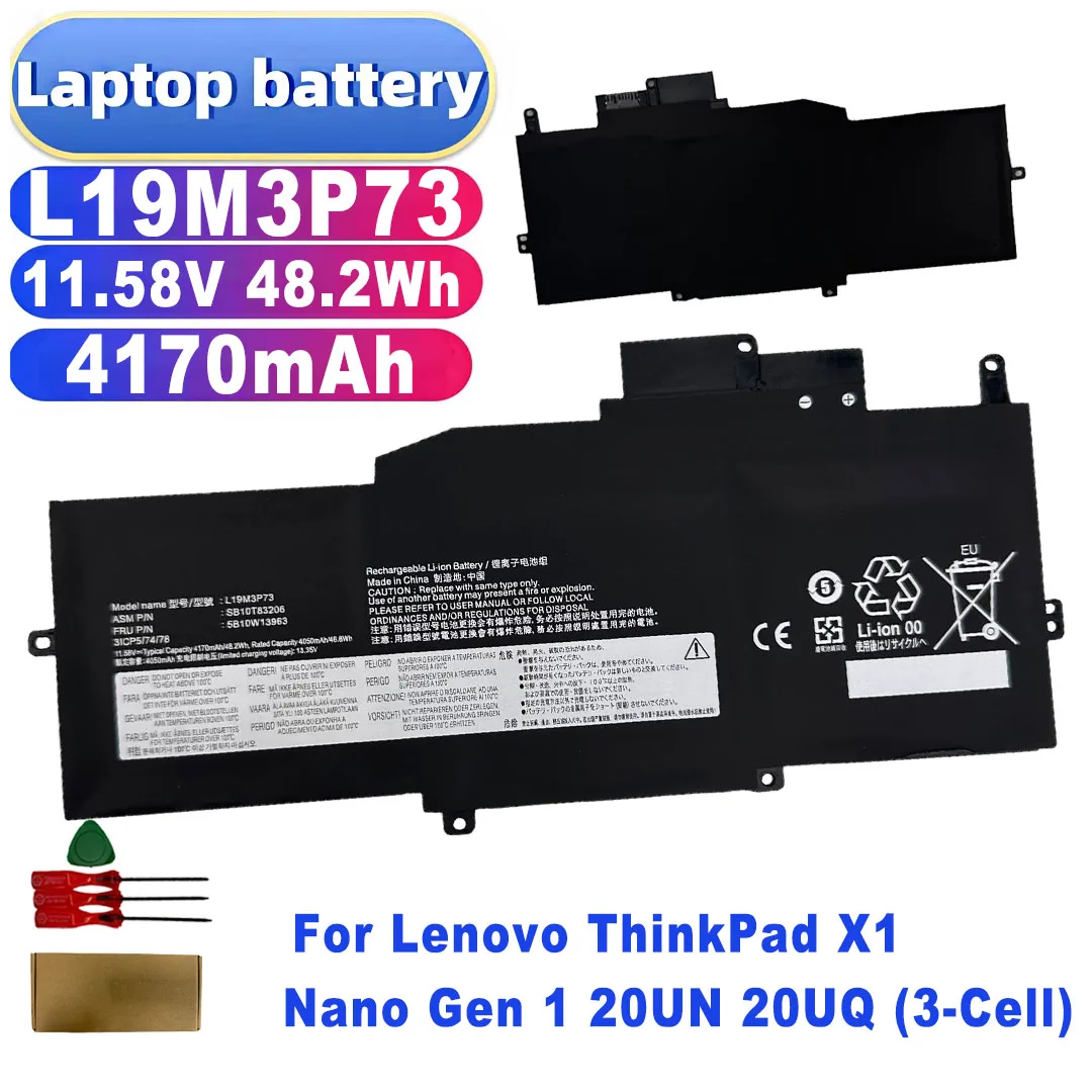 High Quality L19M3P73 L19C3P71 L19M3P72 Laptop Battery 11.58V 48.2Wh for Lenovo ThinkPad X1 Nano Gen 1 20UN 20UQ (3-Cell)