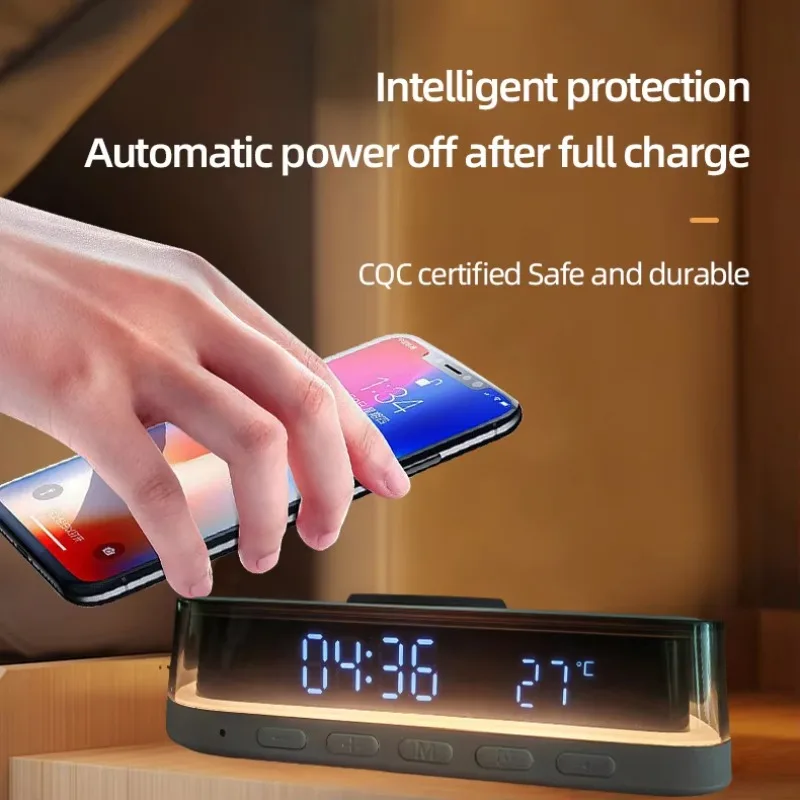 Multifunctional 15W Desktop LED Light Digital Alarm Clock Custom Clocks Wireless Charger for Wholesale