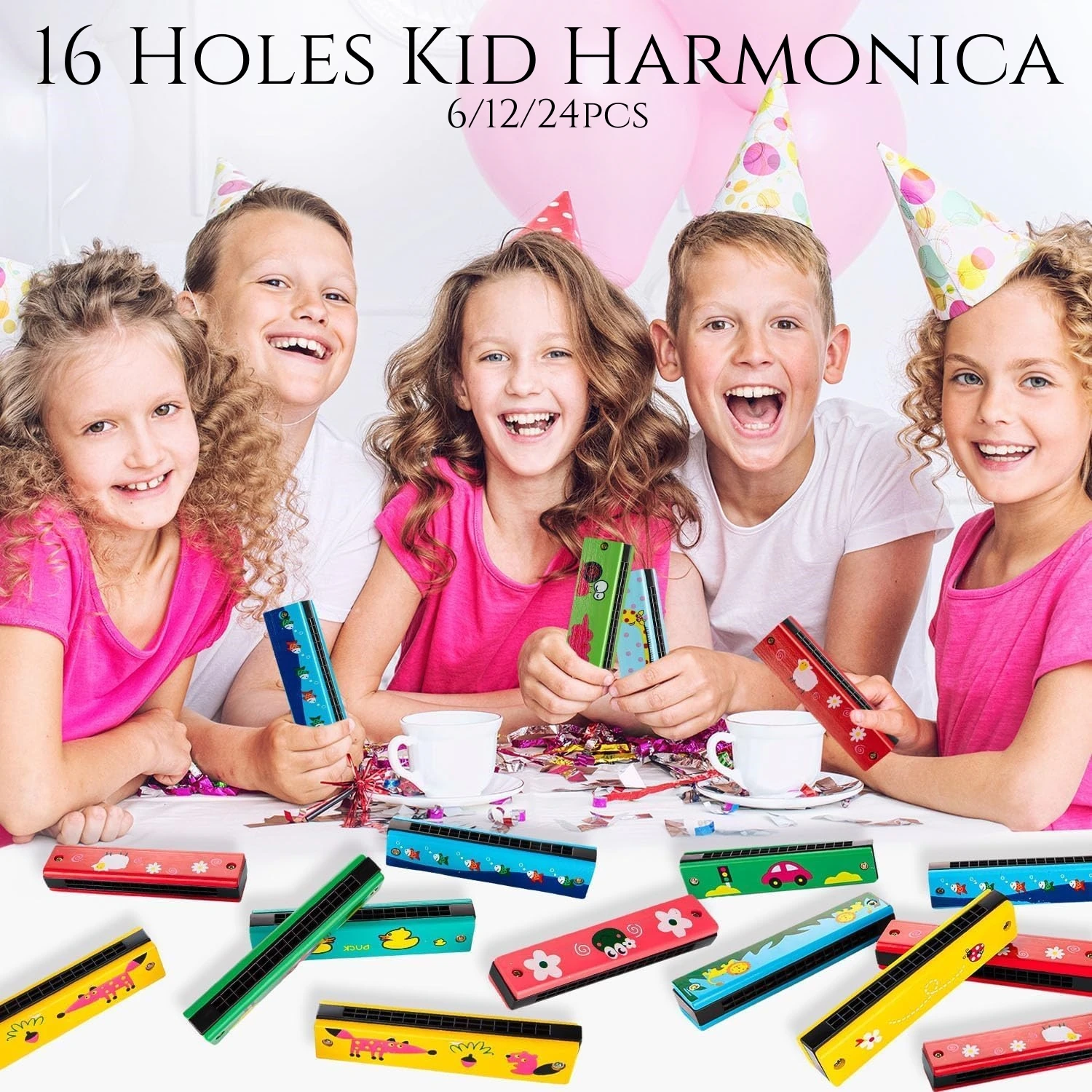 6/12/24pcs Kids Harmonica 16 Holes Toddlers Harmonica Party Favor for Kids Beginner Goodies Bag Biryhday Christmas Gift 12styles