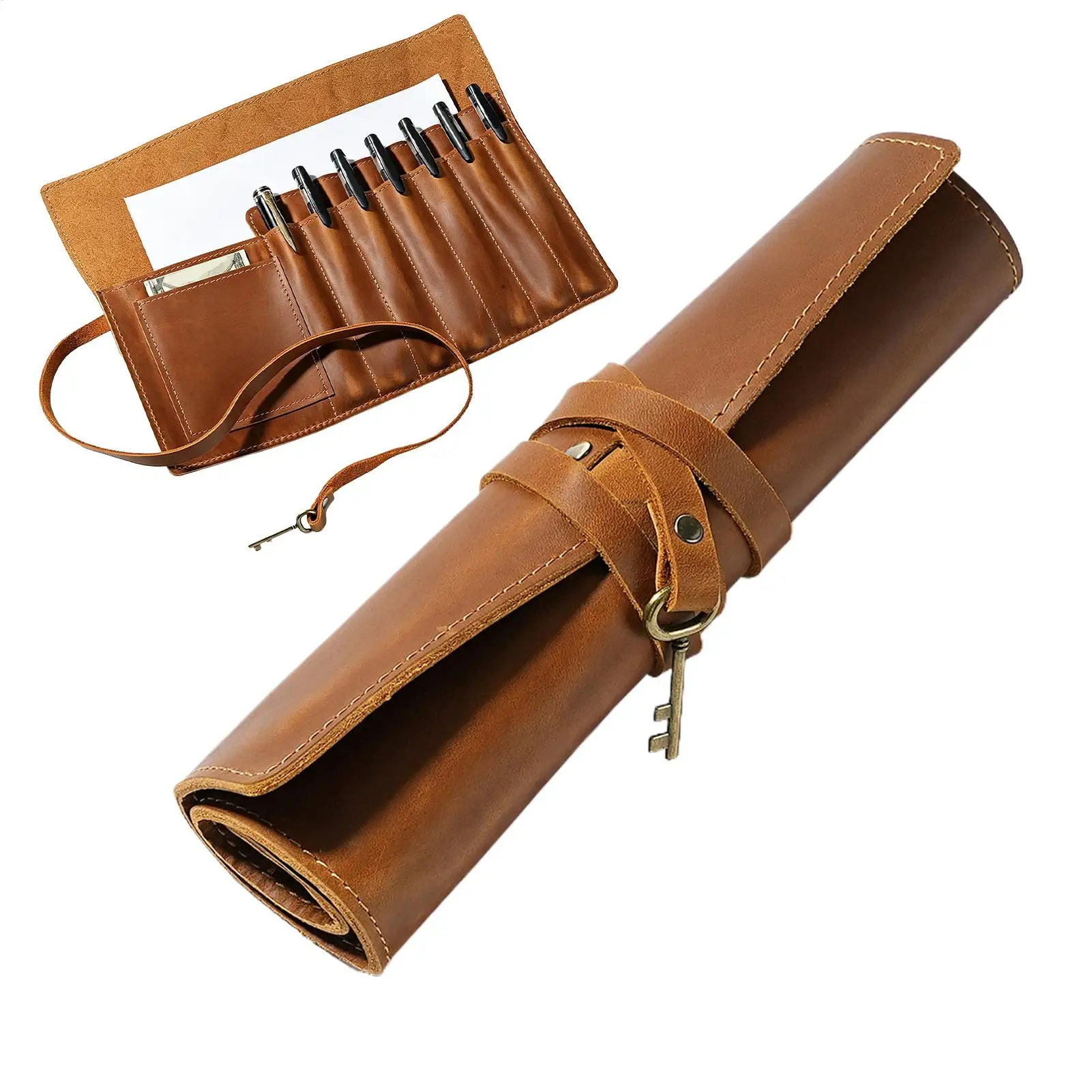Special Pencil Pouch Leather Multi-Compartment Roll-Up Aesthetic storage Bag Stationery Organizer Pencil Case for Teen Student