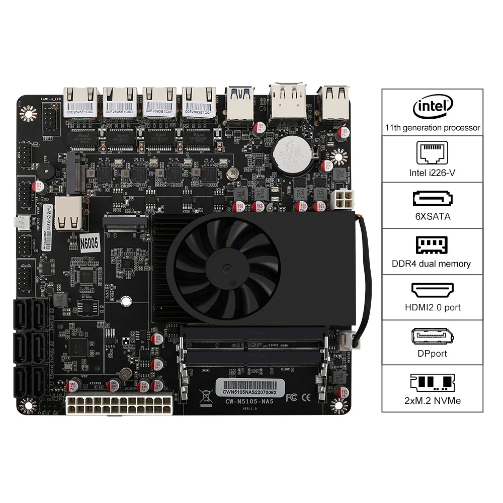 Imagem -03 - Topton-placa-mãe Mini Itx Nas N6005 N5105 4x Intei I226-v 2.5g Nics M.2 Nvme Sata3.0 Ddr4 Hdmi2.0 Roteador Macio