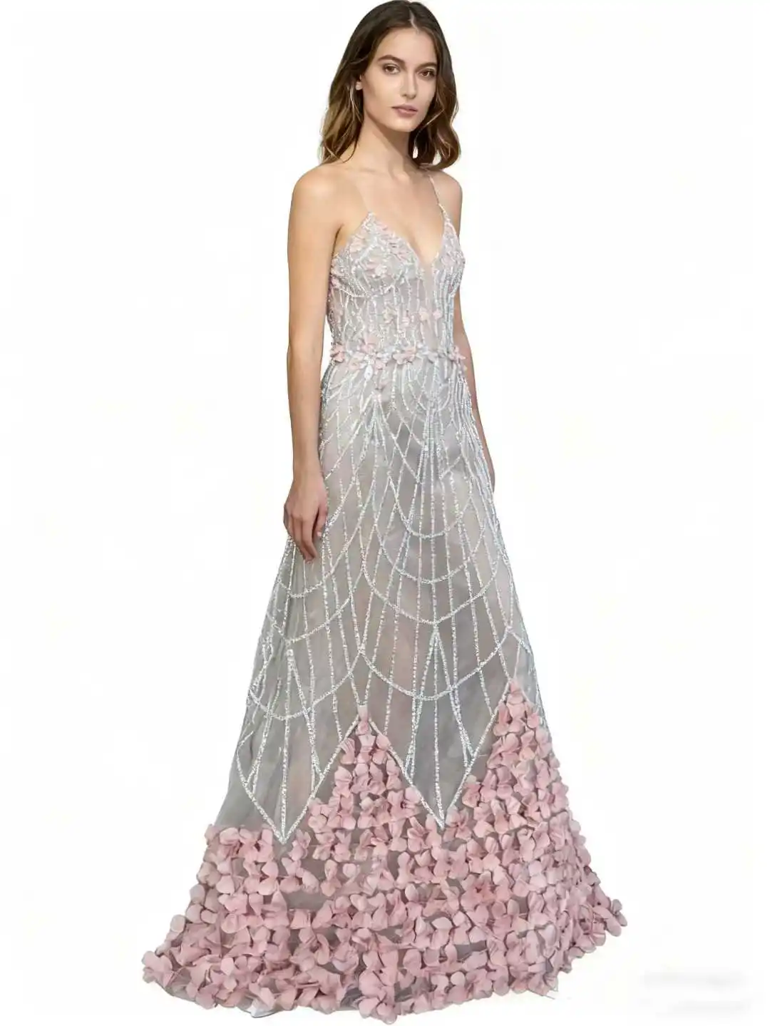 Hot Sale Fashion Top Quality Luxury Design Fabric Handmade 3D Feather Net Lace Beads Sequins For Making Women Wedding Dress