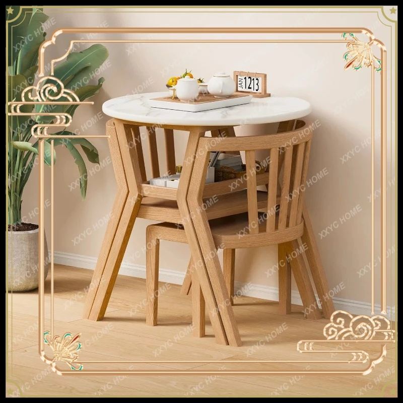 X-S  Balcony casual table and chairs small coffee table set small solid wood round table drinking tea three-piece set HG