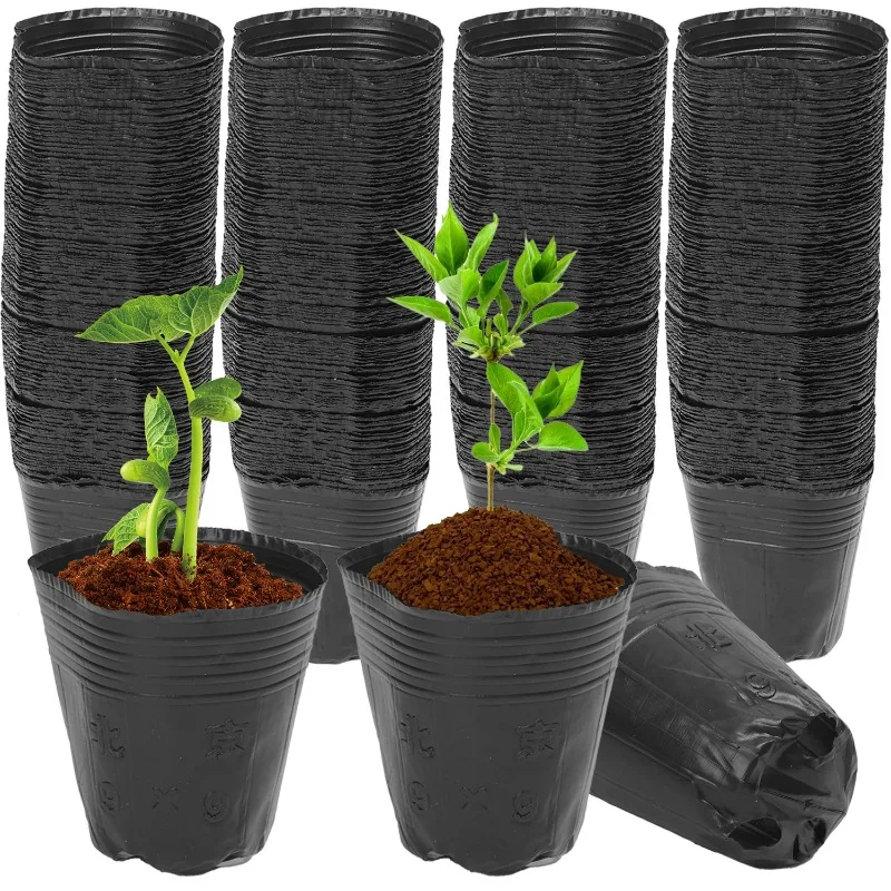 300/50 قطعة حقيبة شتلات قابلة للتنفس أسود بسيط أكواب مغذيات بلاستيكية للمنزل حديقة شرفة زهرة أكياس إنتاج الحضانة