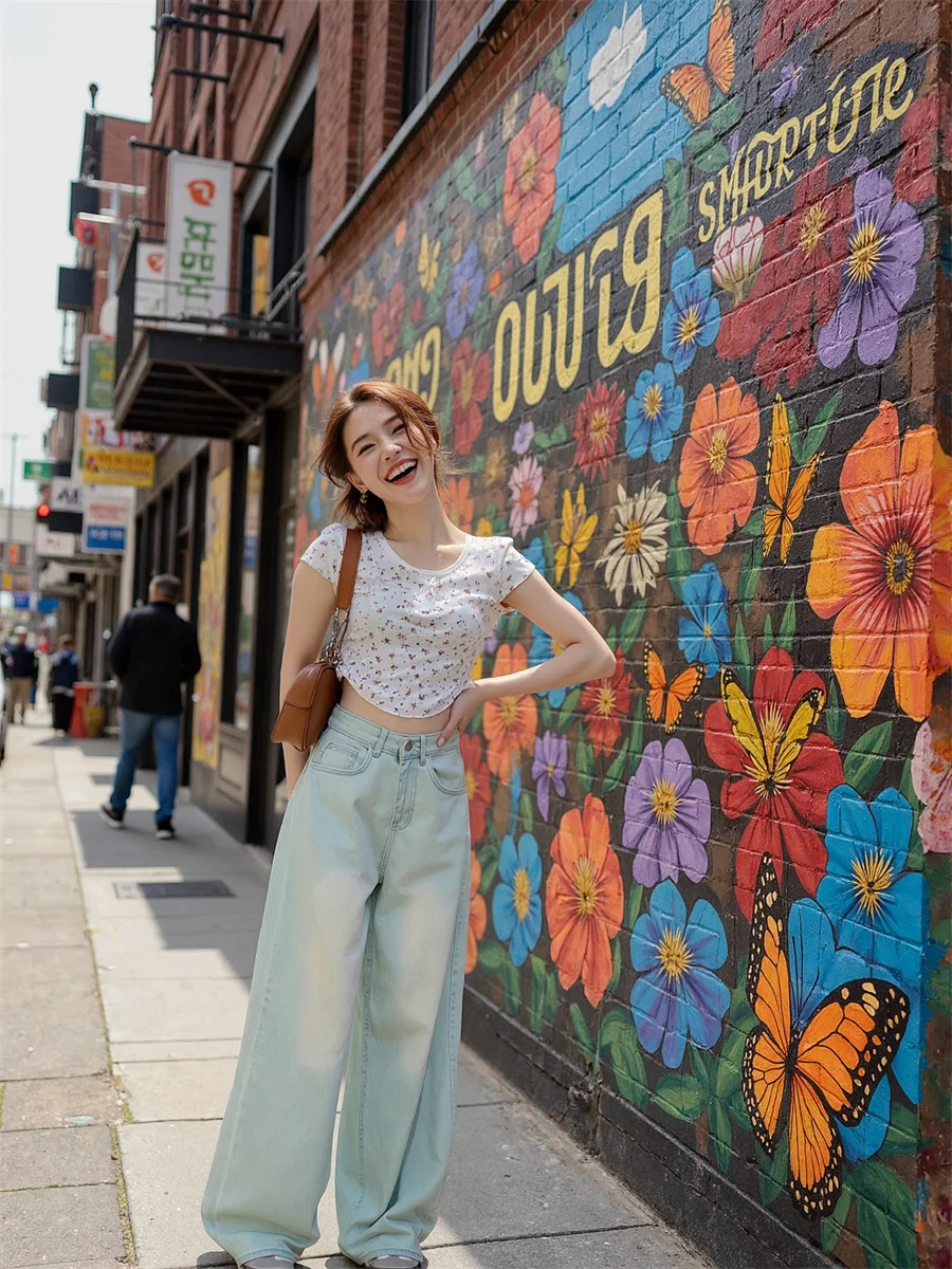 กางเกงยีนส์ขากว้างทรงหลวมสำหรับผู้หญิง แต่งลูกปัดโลหะเต็มด้านข้าง ล้างสีแบบดิบ ทรงสวย ใส่ได้ทุกวัน เหมาะสำหรับคนสูง ผอม ใส่เดินทาง ผ้าฝ้าย ผูกเชือก สีทอง