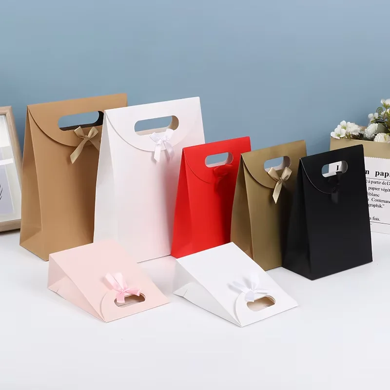 12PCS Flipped Bow Tote Bags Colorful Paper Bags Gift Bags For Holiday Gift,Wedding Store Gift Wrap Bags Children Candy Packaging view 4