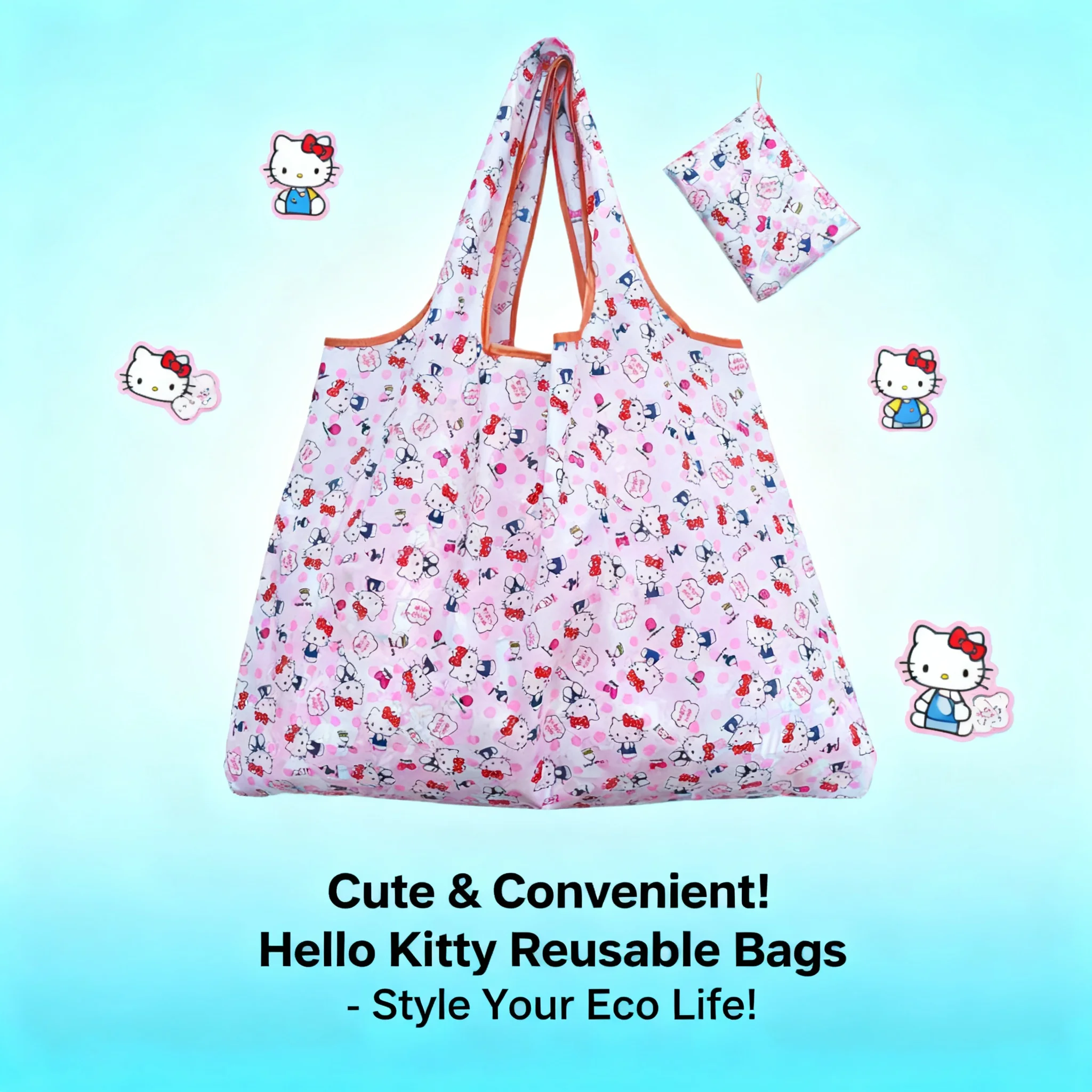 

Cartoon Printed Large 210D Heavy Duty Eco Friendly Foldable Reusable Shopping Bag with Large Capacity Lightweight Cute Free