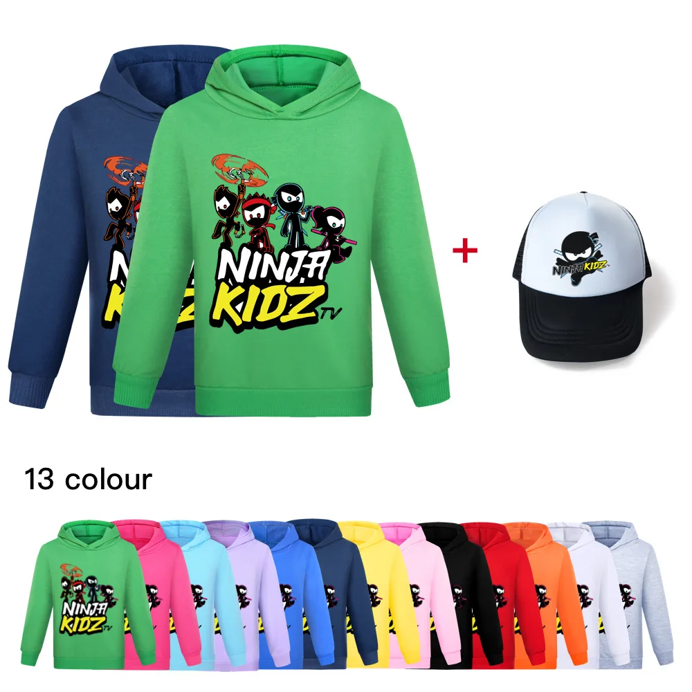 

Ninja Kidz Boys Hooded Sweater Shirt + Hat Kids Clothes Boys 2-16Y Cotton Girls Fashion Clothes Toddler Long Sleeve Tops Tshirt