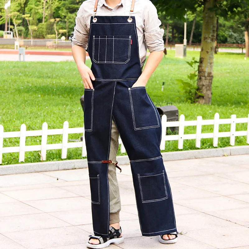 Denim apron custom logo barber tea shop coffee shop baking flower shop men and women work clothes personality apron printing