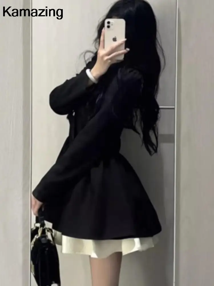 Autumn Korean Fashion Black Suit Dress Women Long Sleeve Y2K Birthday Party A-line Princess Vestidos Mujer Female Clothing New