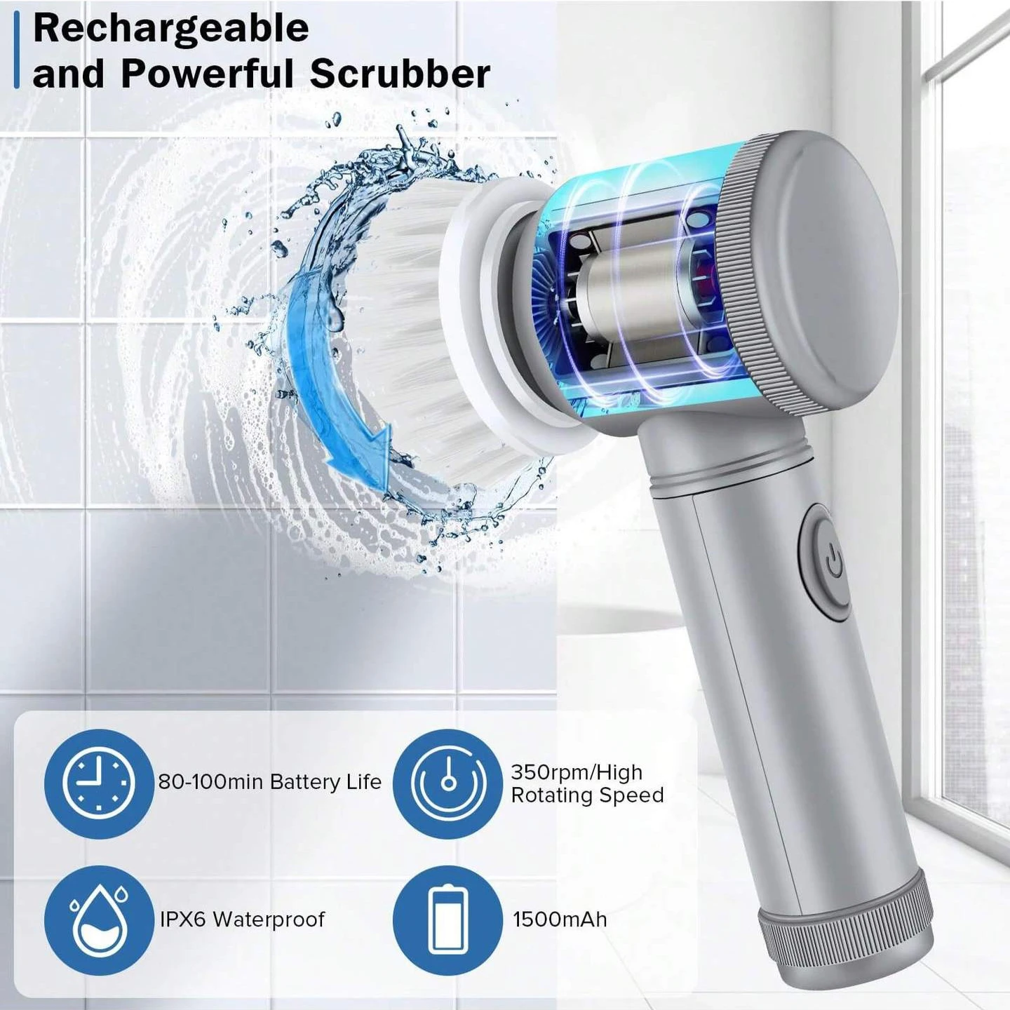Xiaomi MIJIA Electric Spin Scrubber Bathroom Cleaning Brush Power Scrubber 6 Replaceable Brush Heads Electric Cleaning Brush New