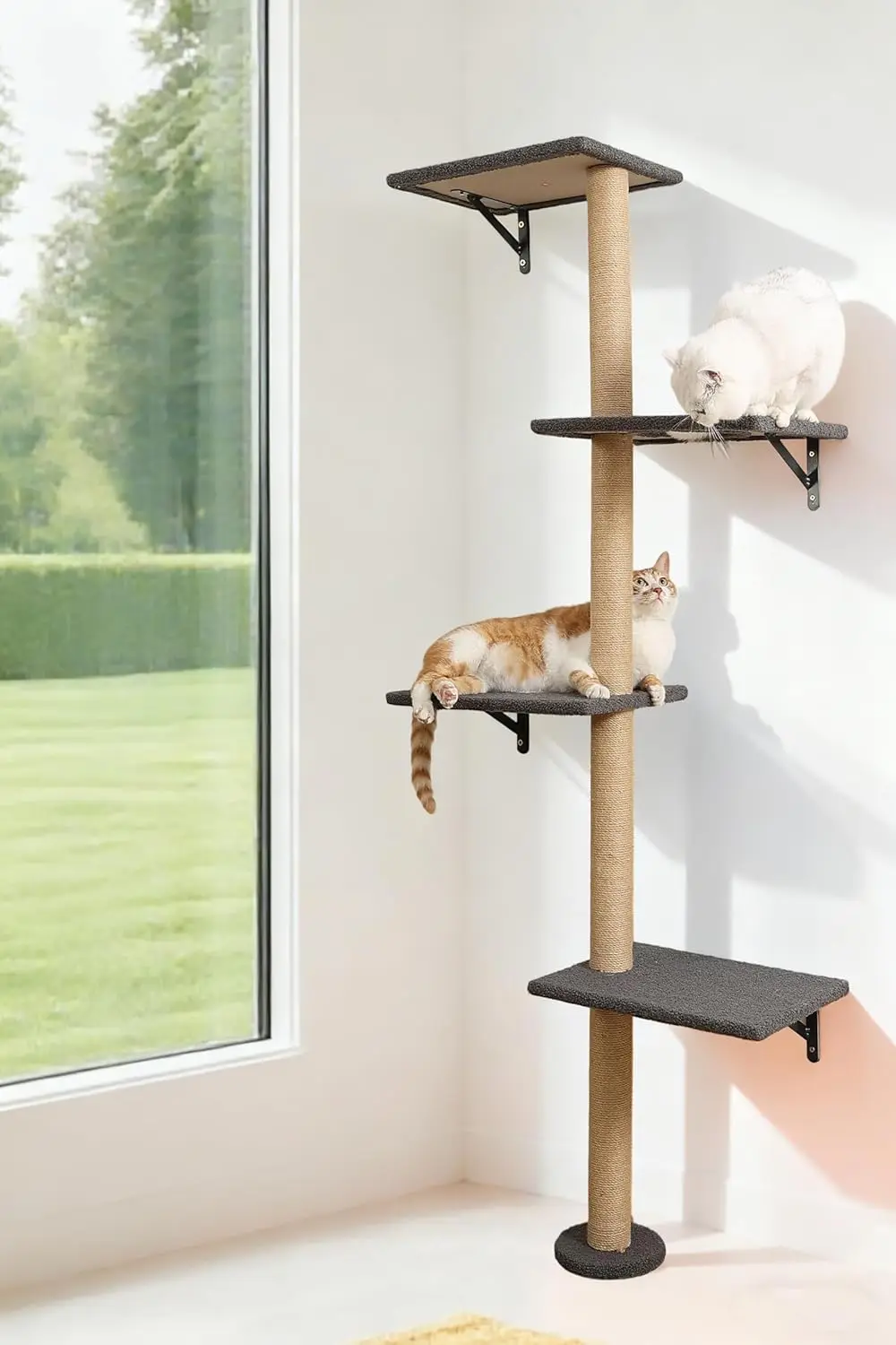 

Tall Cat Scratching Posts,4 Tier Corner Cats Tree, Wall Mounted Kitten Tower,Carpeted Climbing Wall for Indoor Kitty Per