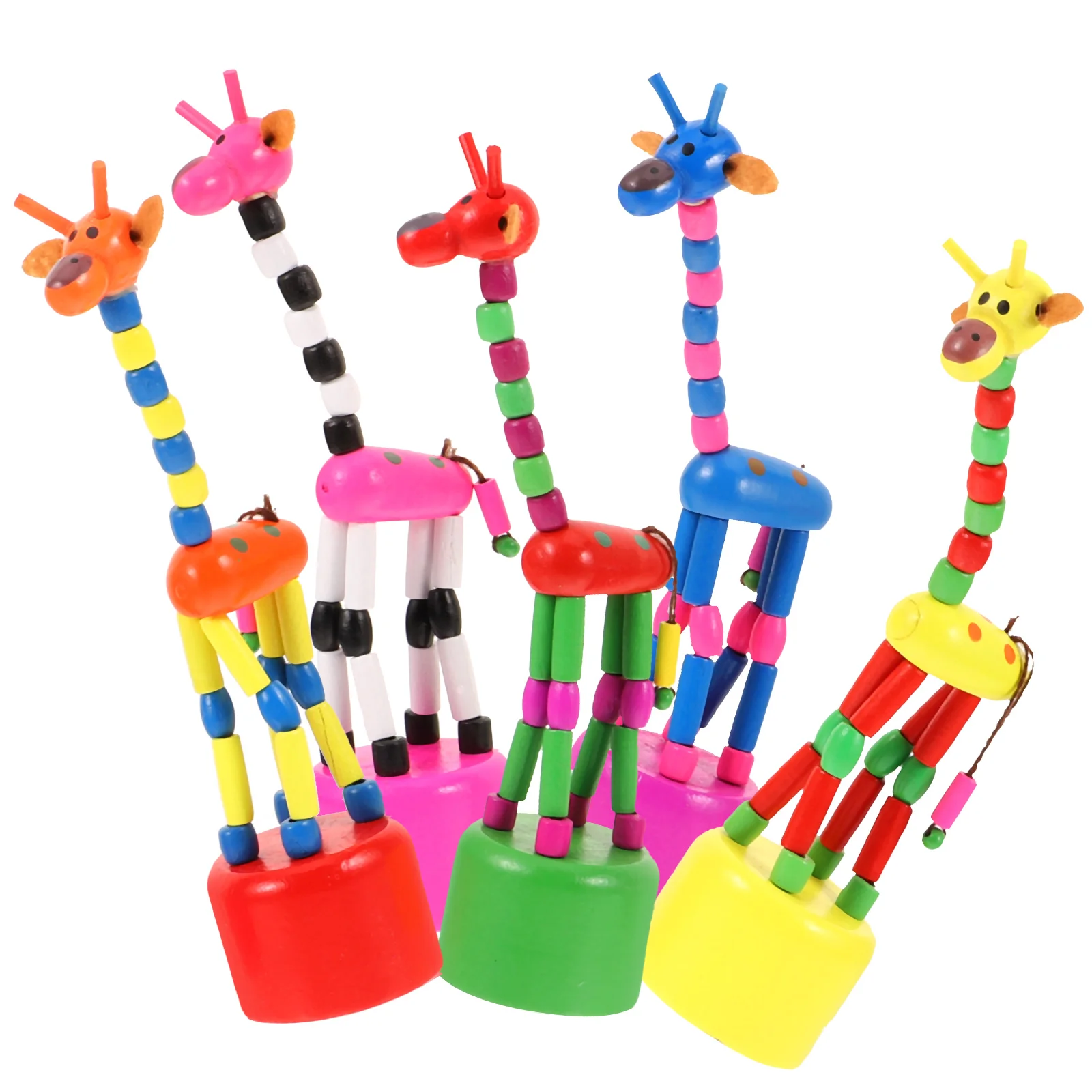 5 Pcs Puzzle Toddler Toys Figurines for Kids Bamboo Push Puppet Dance Wooden Dancing Giraffe