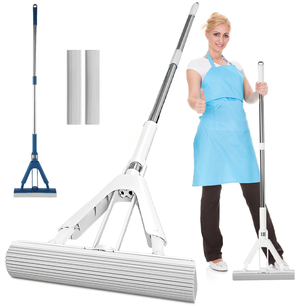 

Squeeze Self Draining Sponge Mop Absorbent Roller Foam Mop with 2Pcs Sponge Head Reusable Household Floor Cleaning Tools