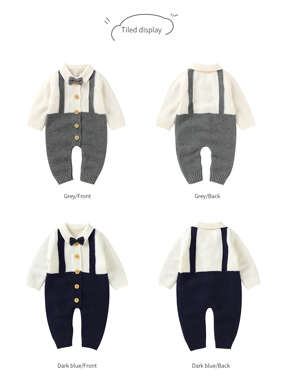 Baby Jungen Strampler Mode Herbst Winter Neugeborene Säuglinge Gentleman-Stil Overalls 0-18m Einteiliger Langarm-Strickanzug für Kleinkinder – Detail 4