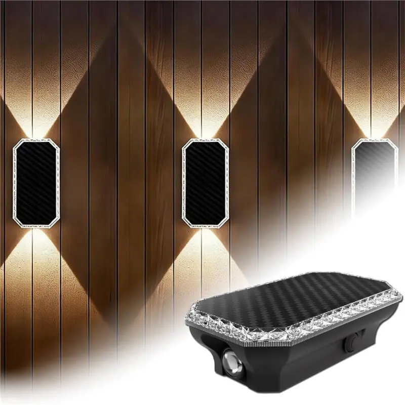 【THANKSGIVING DAY】Dual Focused LED For Backyard Solar Fence Lights 2PCS Outdoor Wall Lighting With 3-Color Temperature Up Down F