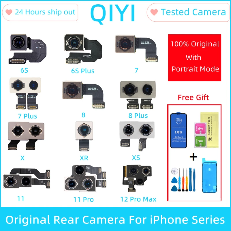 QIYI Original Rear Camera For iPhone 6S 7 8 Plus X XR XS 11 12 PRO MAX Back Camera For X XS XR Camera With Portrait Mode