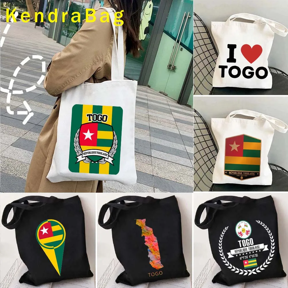 Togo Country Map Flag Skyline Heart African Rainbow Magnet Travel Souvenir Gift Shopper Harajuku Canvas Tote Bag Cotton Handbags