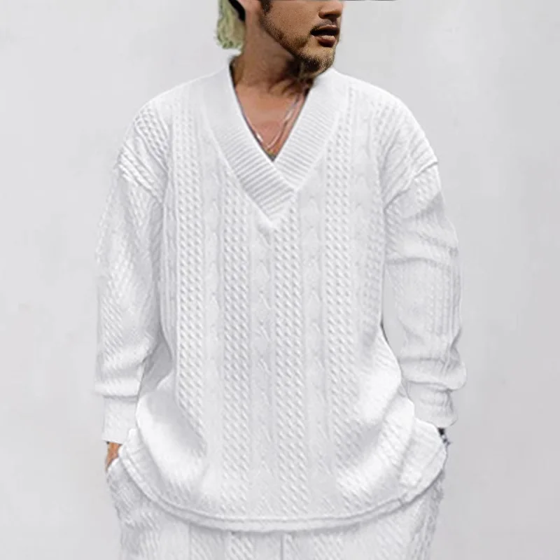 Spring Autumn 2025 New Fashion Men's Solid Color Casual Trendy Loose Simple Basic Knitted Pullover Sweatshirts Male Clothes Tops