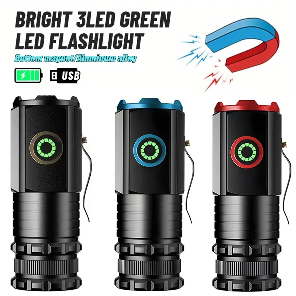 KDULIT Mini 3 LED Flashlight Portable USB Rechargeable Torch with Magnet，pen Clip Outdoor Camping Hiking Light Emergency Lantern