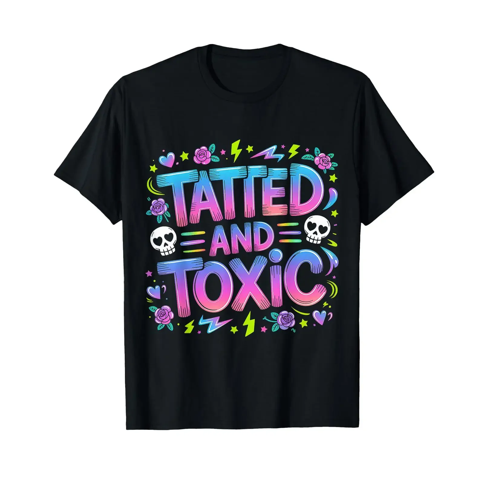 Tatted and Toxic Attitude Personality Tattoos Vibes T Shirt vintage Washed Soft homme Top For Everyday Wear Casual Slightly