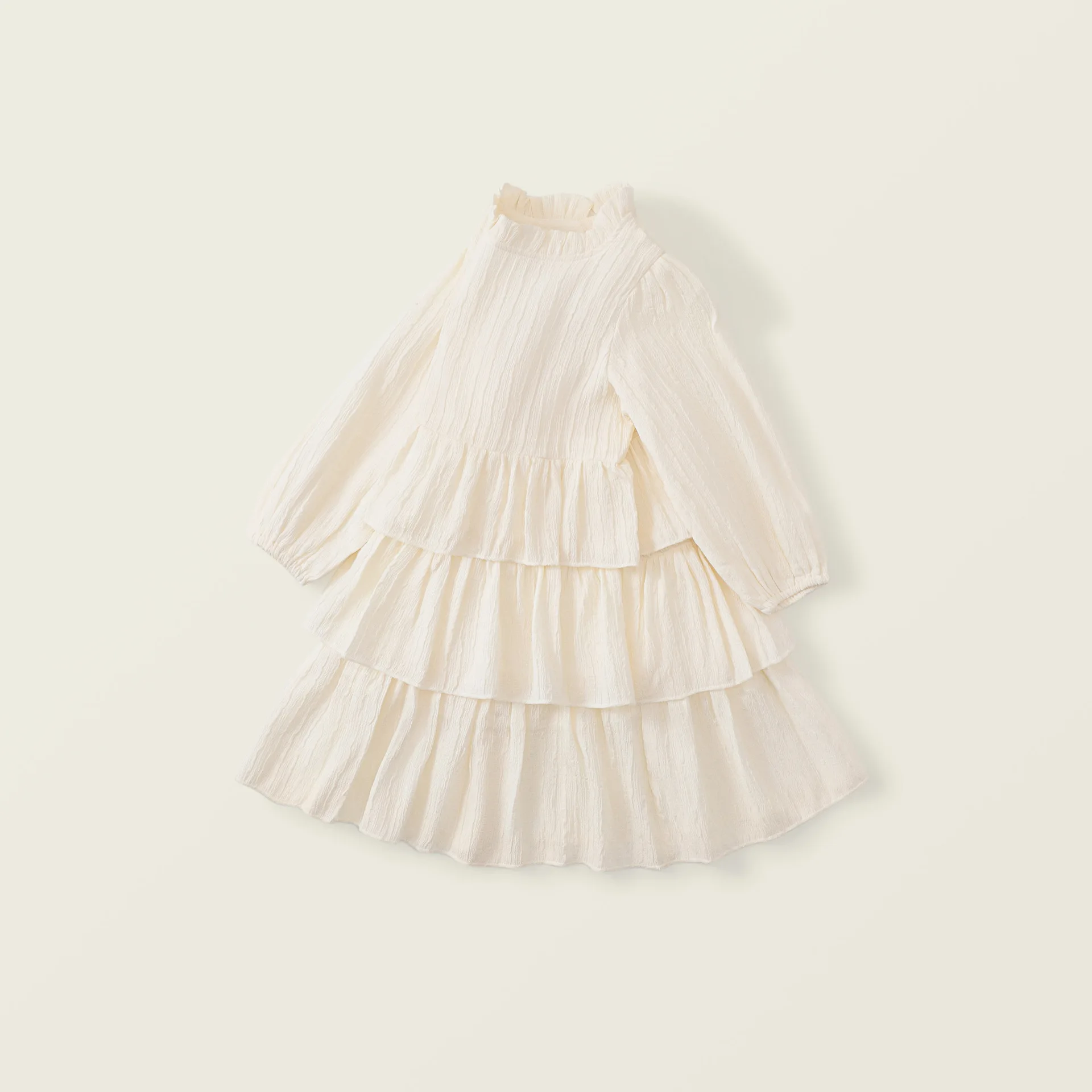 Children's Ear Collar Long Sleeve Dress 2024 Autumn New Korean Chiffon Cake Princess Skirt for Small and Medium Sized Kids Dress