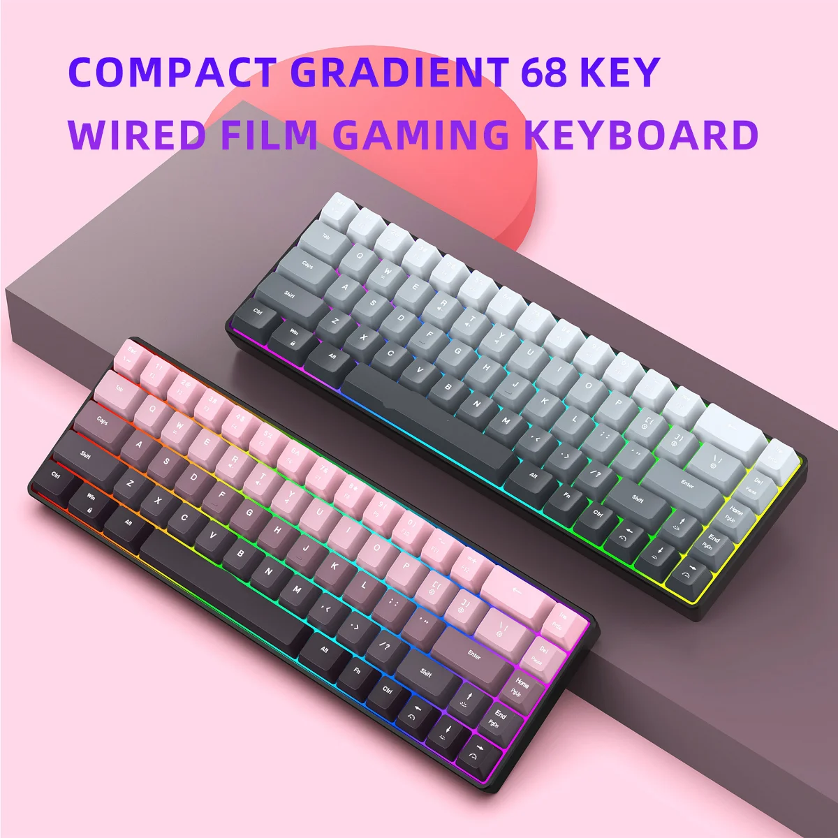 New Compact 68-Key Gradient-Colored Wired Mechanical Keyboard Multi-Device Connection Ergonomics Gaming RGB