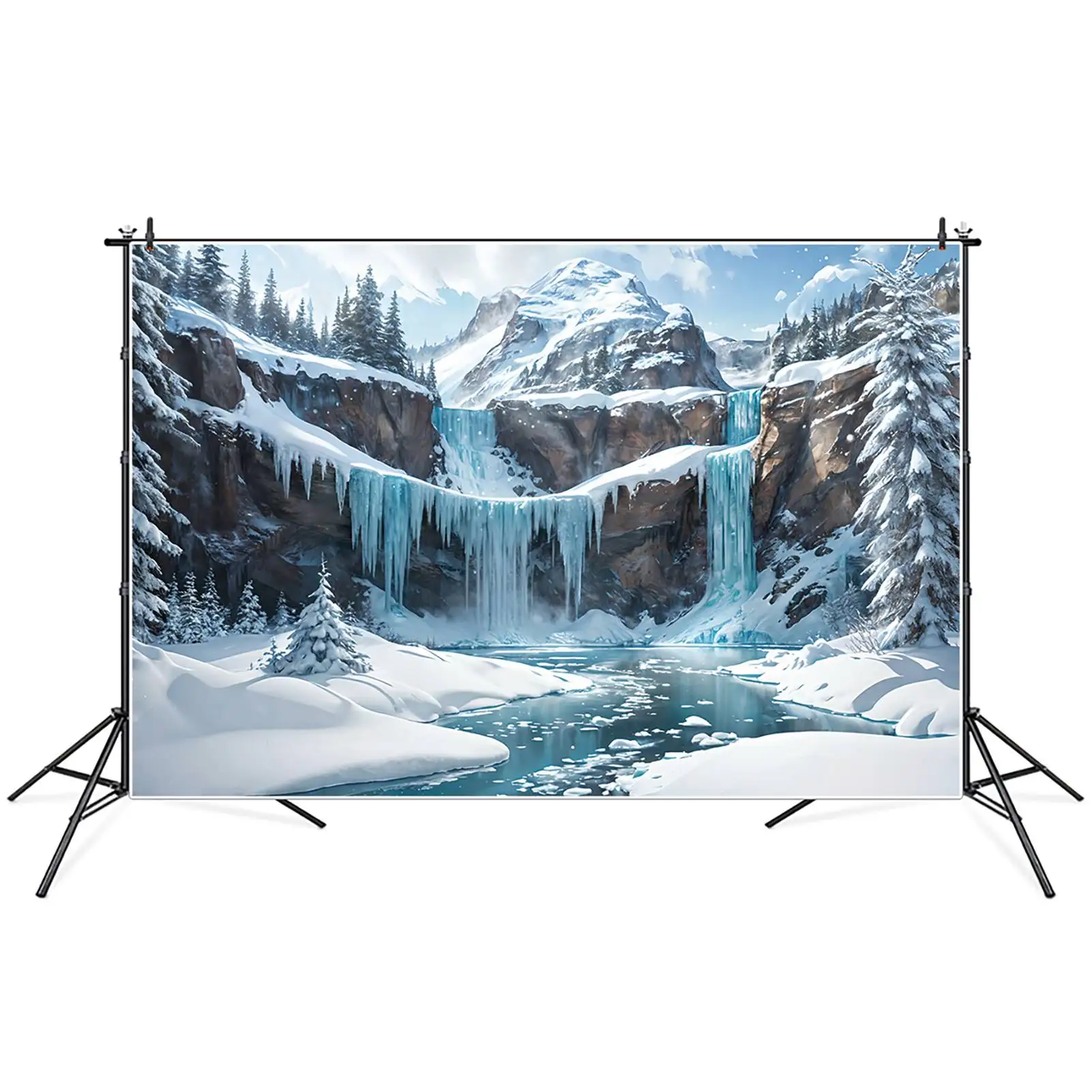 Zimowe tło fotografii zamarzniętego wodospadu Bluey Snow Mountains spersonalizowane tło zdjęcie dziecka stoiska fotograficznego