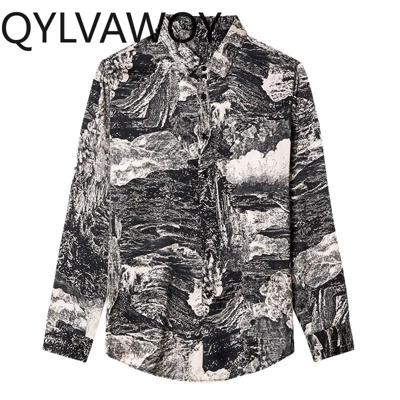 

QYLVAWOY 92.4% Real Mulberry Silk Mens Shirt Spring and Autumn New Clothes for Man High Quality Shirts Long Sleeves Lapel Daily