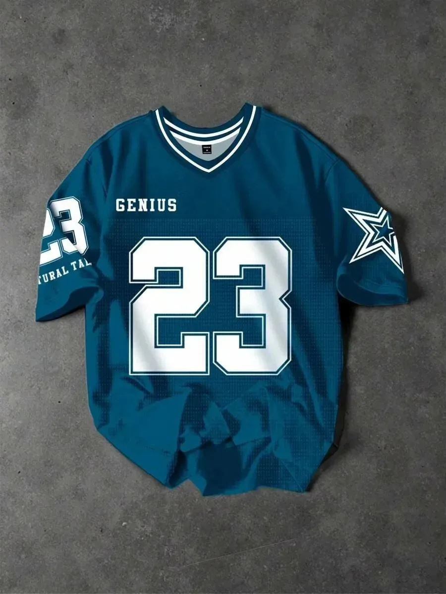 GENIUS 23 Star Print Fußball-Stil-T-Shirt, für Herren und Damen, schnell trocknend, atmungsaktiv, Streetwear, lässiges T-Shirt, modische und trendige Kleidung – Detail 5