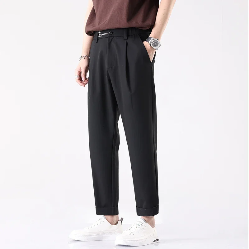 Ankle Length Pants Business Trousers Slim Straight Korean Black Suit Spring and Summer Men's Pants Luxury Old Money Clothing