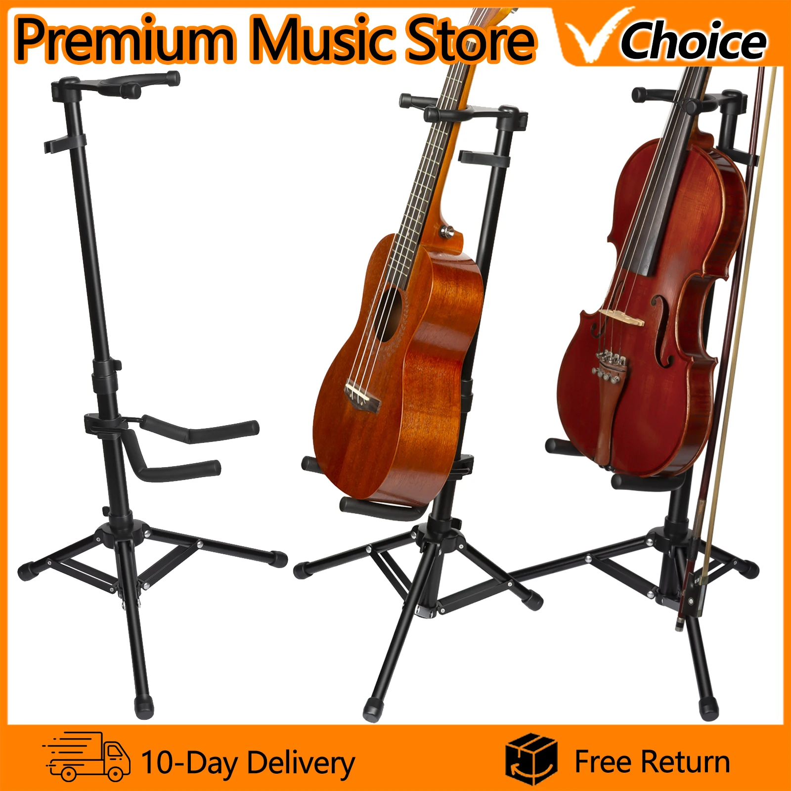 Flanger FL-13D Violin Stand Looped Ukulele Violin Metal Stand Hanging Bow Violin Parts Accessories 3 Legged Support Bracket