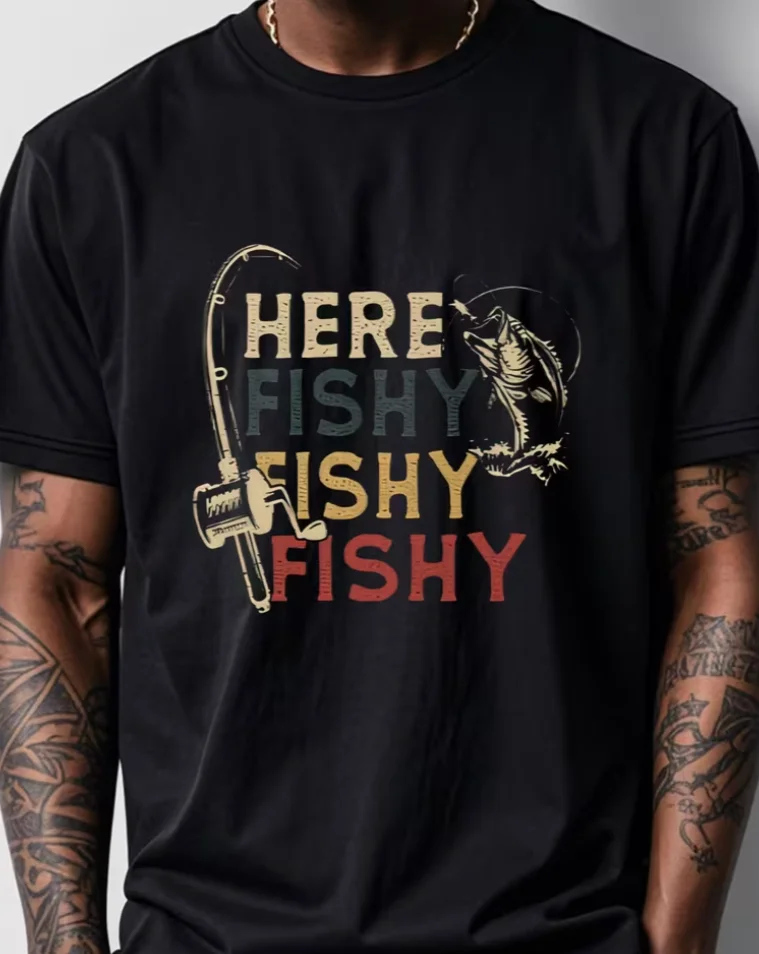 Here Are Fish Fish Fish T-shirts Men Black Round Neck Casual Interesting Saying Men's Running Weekend Casual Four Seasons