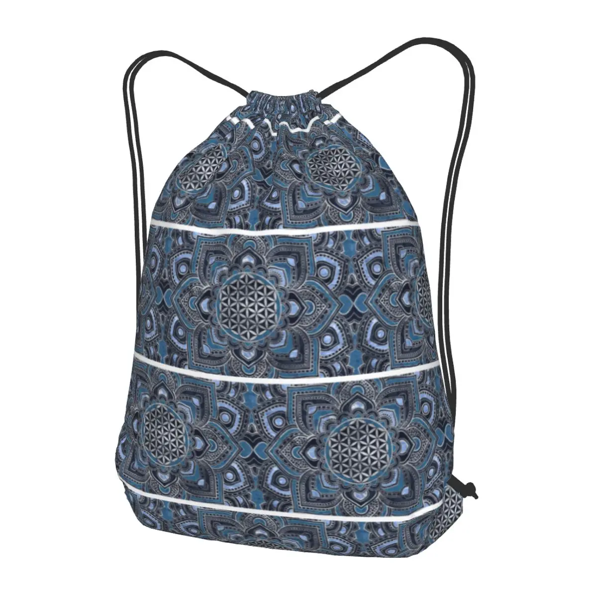 Flower Of LifeInLotus Mandala - Blue Crystal AndSilver Backpacks Casual Drawstring Bags Sports Bag Book Bags for Travel Students