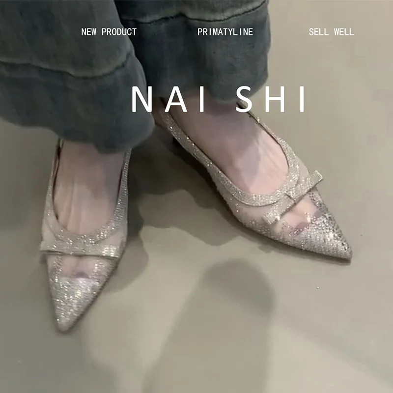Luxury Crystal Sandals Women Pointed Toe High Heels Shoes Mesh Slippers Elegant Dress Shoes Slingback Pumps Mujer De Sandalias