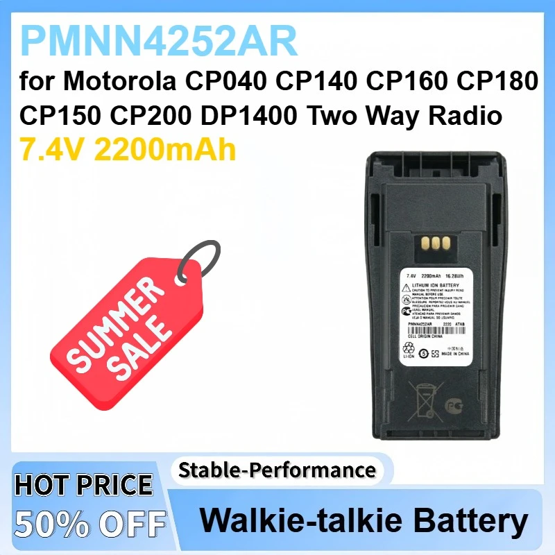 

New 7.4V 2200mAh PMNN4252AR Replacement Li-ion Battery for Motorola CP040 CP140 CP160 CP180 CP150 CP200 DP1400 Two Way Radio