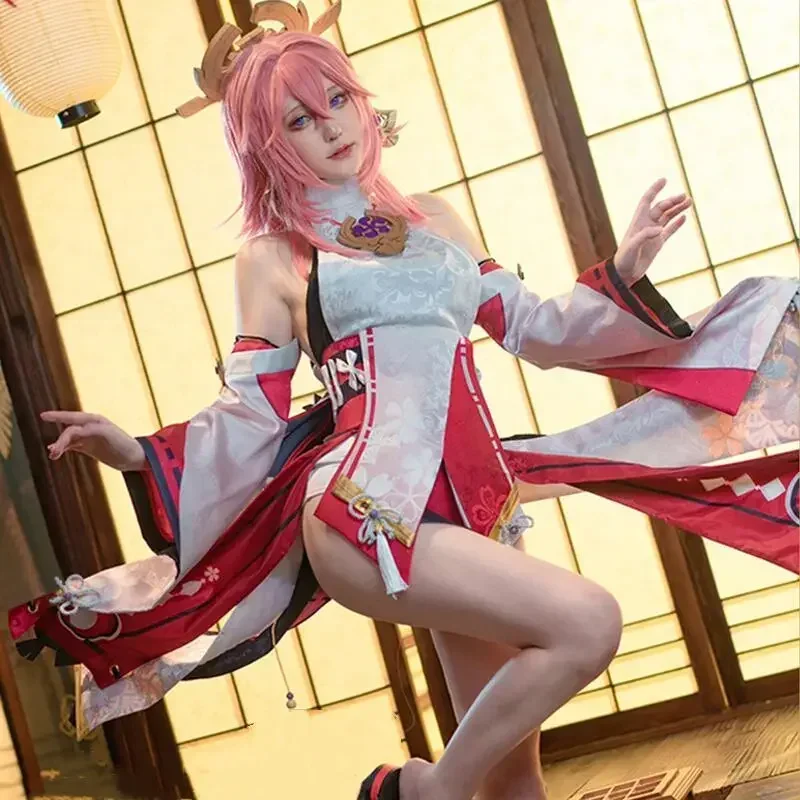 Yae Miko Cosplay Costume Game Genshin Impact Yae Miko Cosplay Genshin Dress Wig Outfit Halloween Costumes for Women Adult view 5
