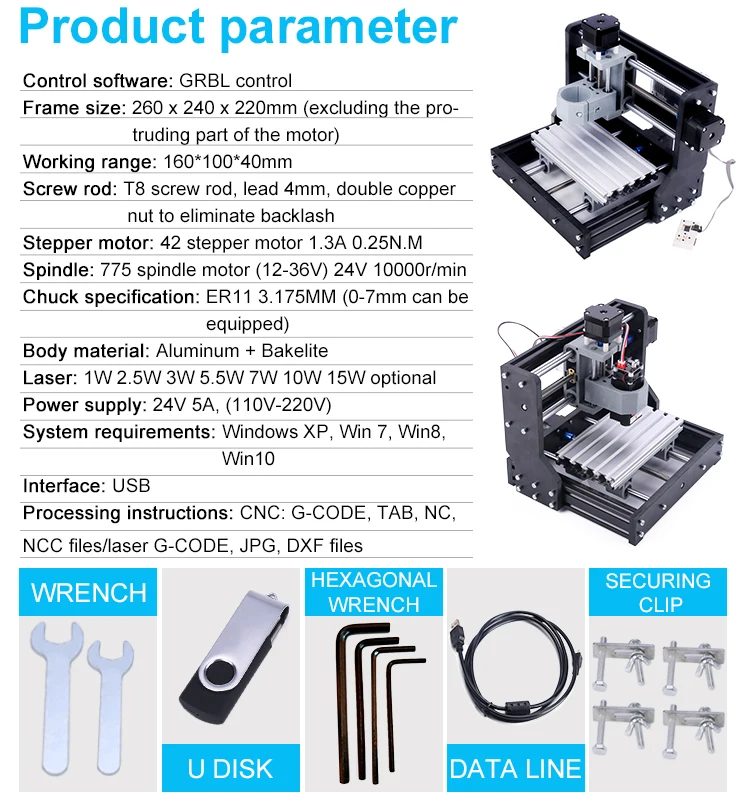 Mini grabador CNC 1610 Pro, impresora láser artesanal con Control GRBL, corte de grabado, PCB de PVC, fresadora CNC portátil de 3 ejes