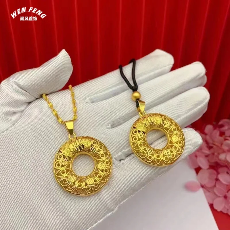 

Brass Plated Hollow Peace Buckle Fortune Pendant Brass Plated Braided Rope Necklace Imitation Yellow Necklace Pendant Wholesale